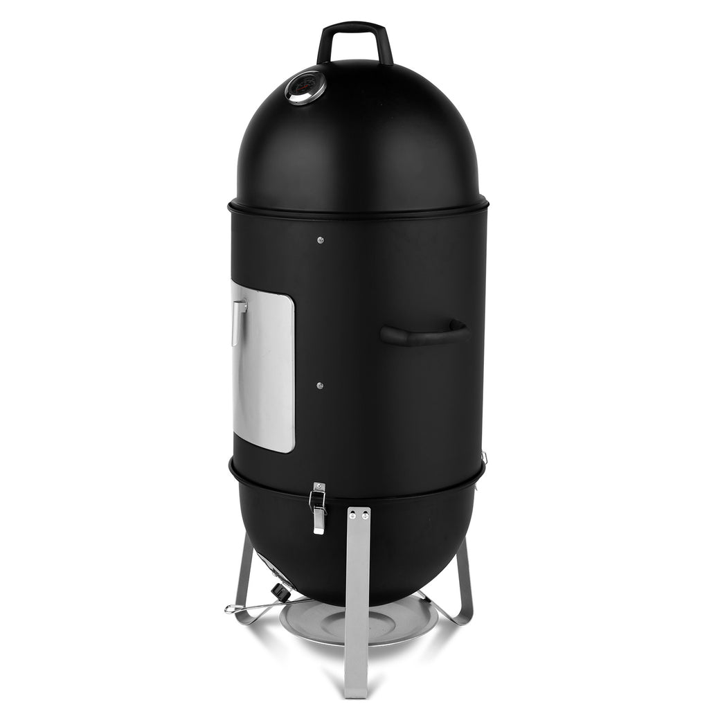 Vertical Steel Charcoal Smoker - 3-Layer Oval Cylinder BBQ Grill with Temperature Control