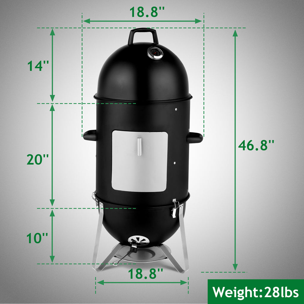 Vertical Steel Charcoal Smoker - 3-Layer Oval Cylinder BBQ Grill with Temperature Control