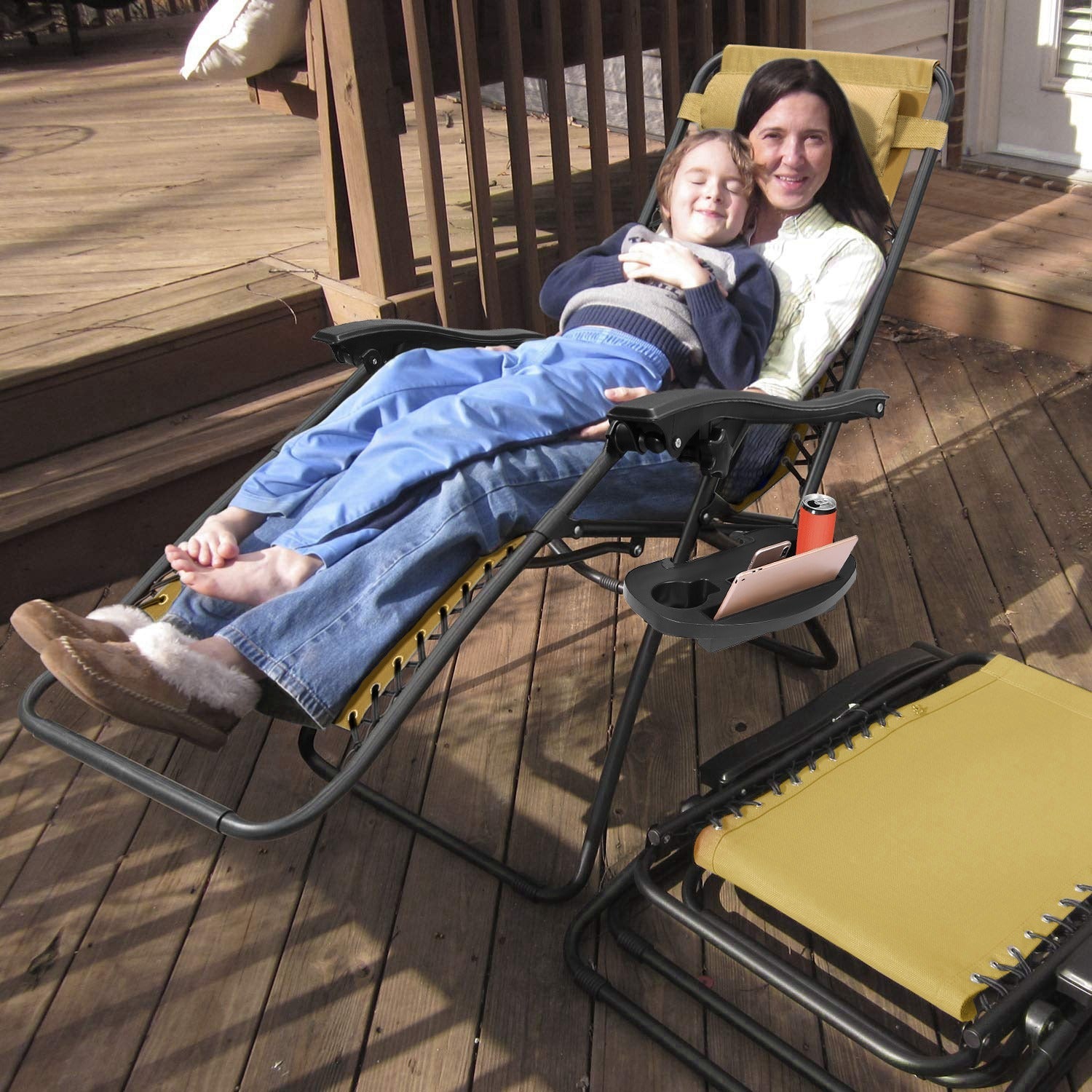 2Packs Zero Gravity Lounge Chair With Dual Side Tray Stress Relief Pillow 330lbs Max Load Per Chair Foldable For Patio Poolside Beach Fedex Shipping