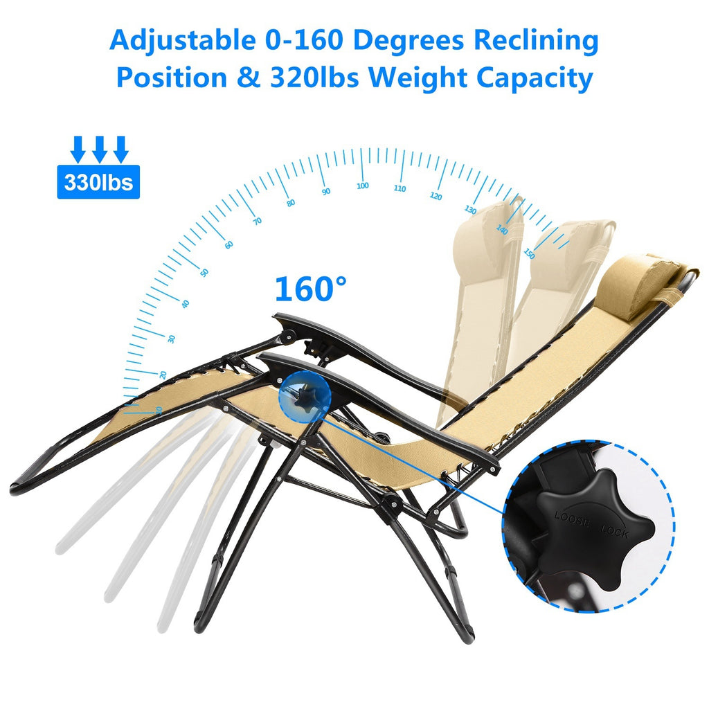 2Packs Zero Gravity Lounge Chair With Dual Side Tray Stress Relief Pillow 330lbs Max Load Per Chair Foldable For Patio Poolside Beach Fedex Shipping