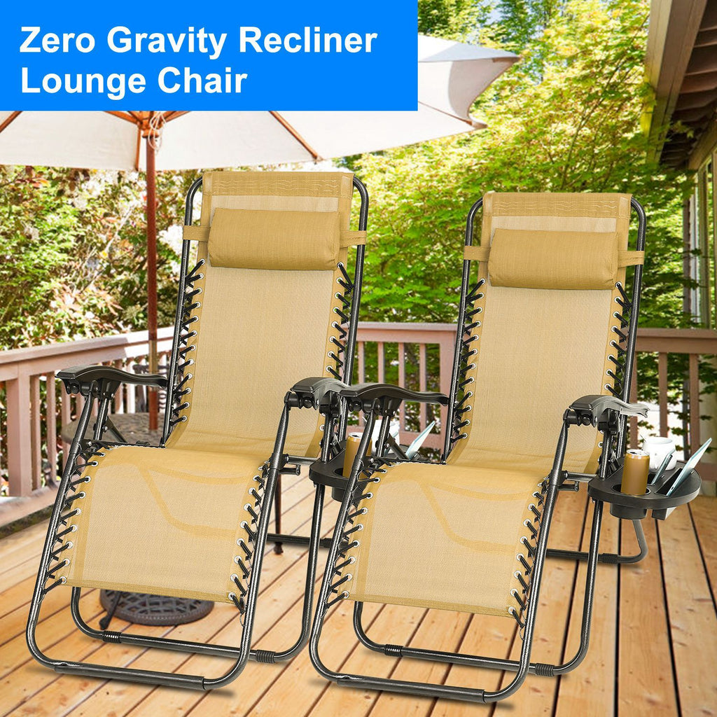 2Packs Zero Gravity Lounge Chair With Dual Side Tray Stress Relief Pillow 330lbs Max Load Per Chair Foldable For Patio Poolside Beach Fedex Shipping