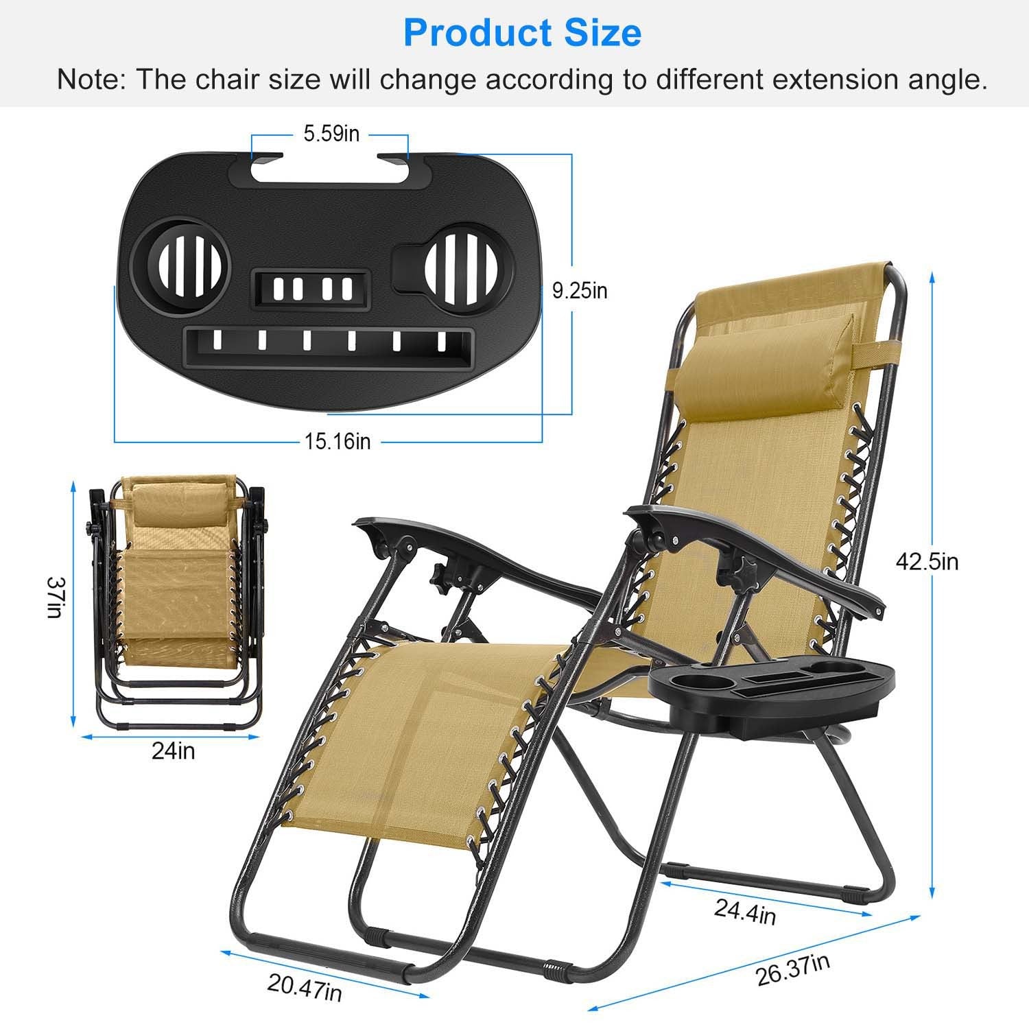 2Packs Zero Gravity Lounge Chair With Dual Side Tray Stress Relief Pillow 330lbs Max Load Per Chair Foldable For Patio Poolside Beach Fedex Shipping