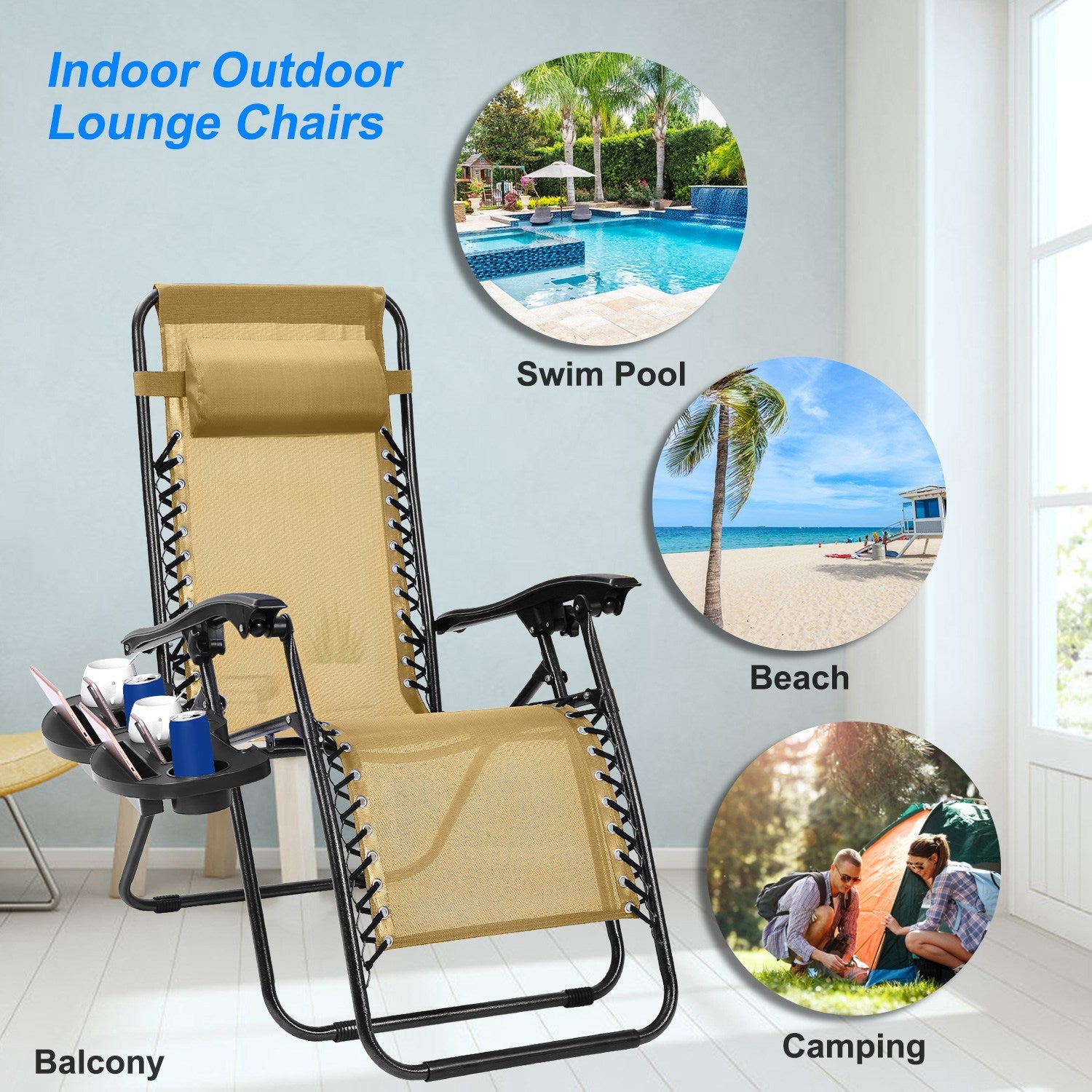 2Packs Zero Gravity Lounge Chair With Dual Side Tray Stress Relief Pillow 330lbs Max Load Per Chair Foldable For Patio Poolside Beach Fedex Shipping