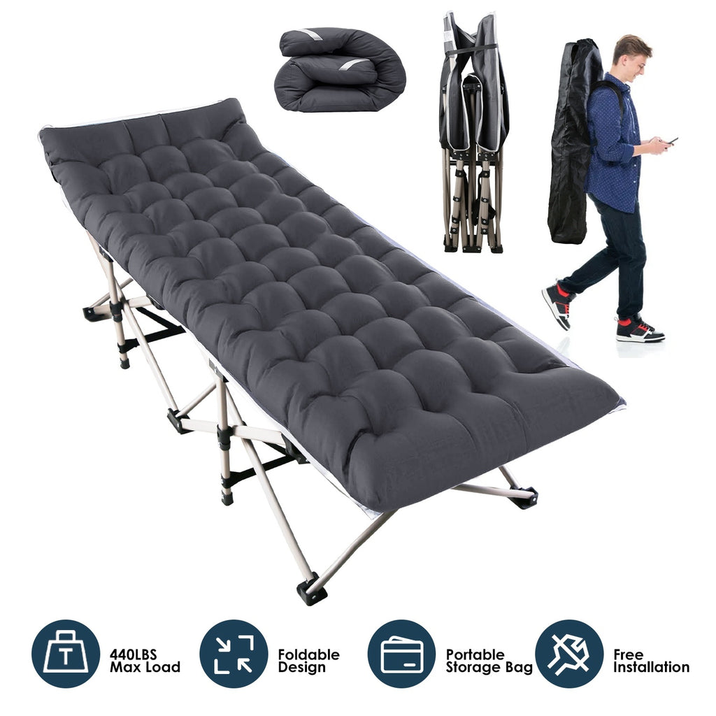 Portable Folding Camping Cot - Collapsible Travel Bed with Soft Pad (440lbs Capacity)