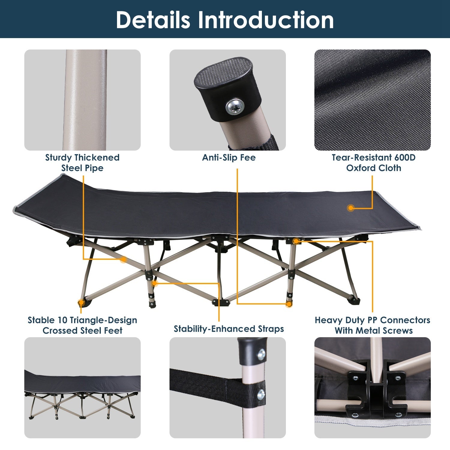 Portable Folding Camping Cot - Collapsible Travel Bed with Soft Pad (440lbs Capacity)