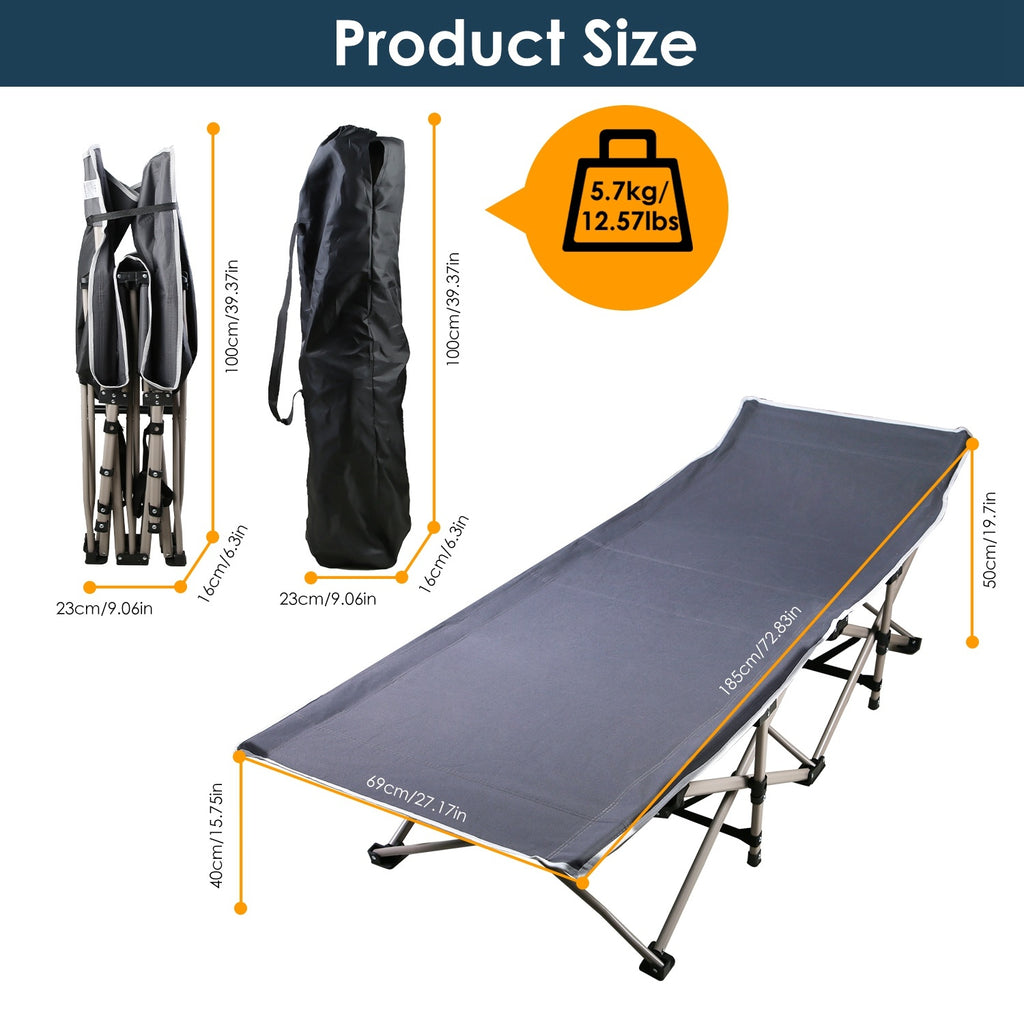Portable Folding Camping Cot - Collapsible Travel Bed with Soft Pad (440lbs Capacity)