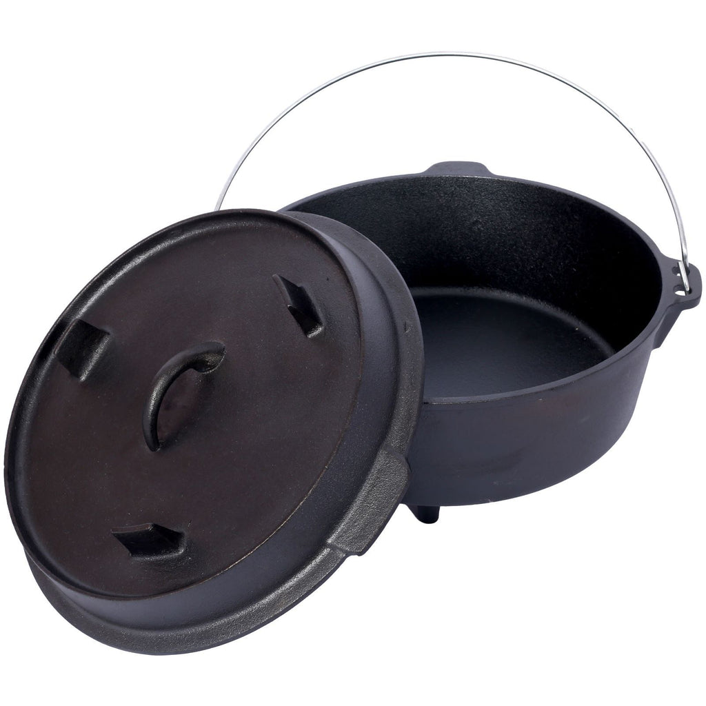 Cast Iron Camping Dutch Oven - Outdoor Cooking Pot with Legs for Campfire