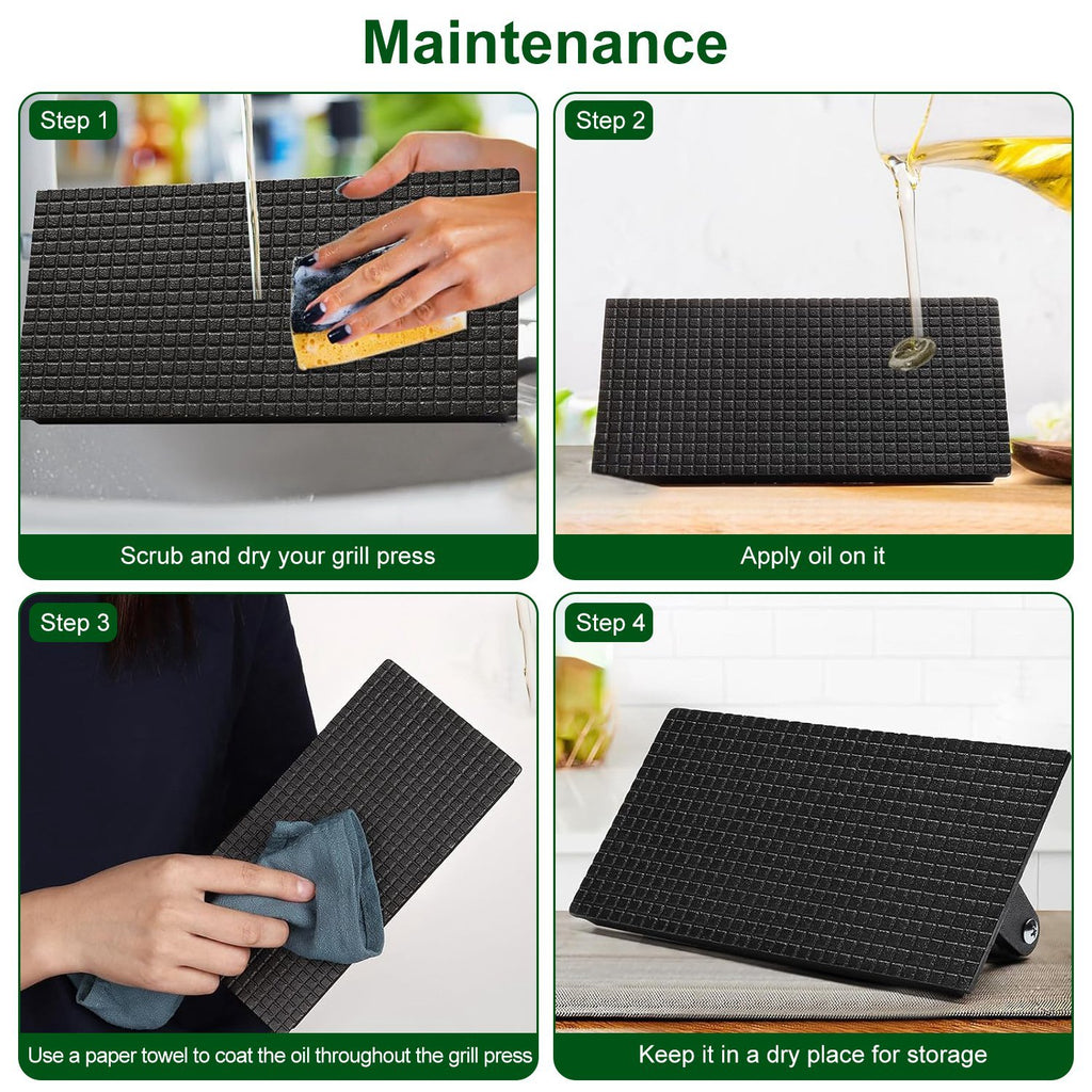 Cast iron grill press set with 2 pieces - rectangular and round burger smasher with ergonomic wooden handles for camping BBQ