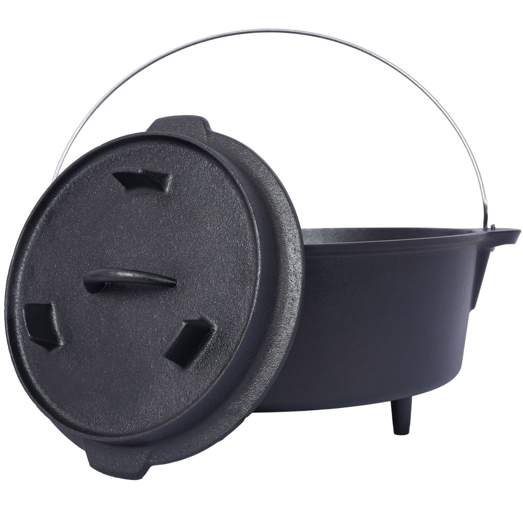 Cast Iron Camping Dutch Oven - Outdoor Cooking Pot with Legs for Campfire
