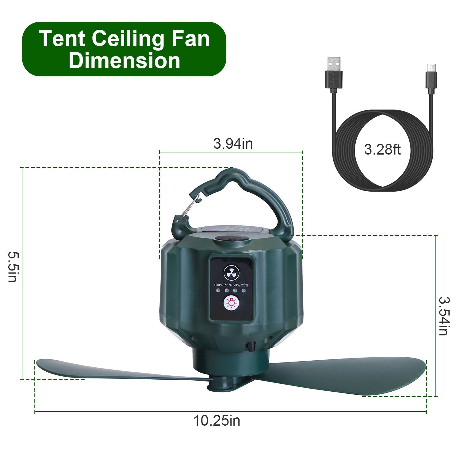 Portable Camping Ceiling LED Fan 10400mAh USB Battery Powered Hanging Tent Lantern Fan Power Bank With 3 Fan Speed 3 Light Brightness Smart Timer Remote Control