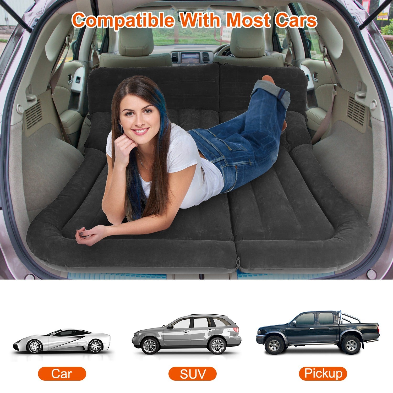 1Set Inflatable SUV Air Mattress Thickened Camping Bed Cushion With Pillow Storage Bag PVC Flocked Car Bed For Home Car Travel Camping