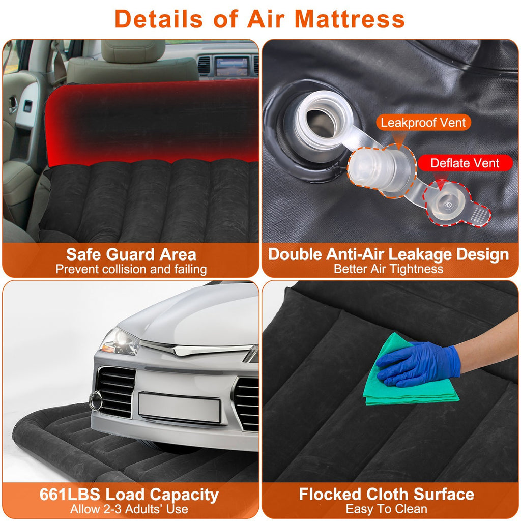 1Set Inflatable SUV Air Mattress Thickened Camping Bed Cushion With Pillow Storage Bag PVC Flocked Car Bed For Home Car Travel Camping