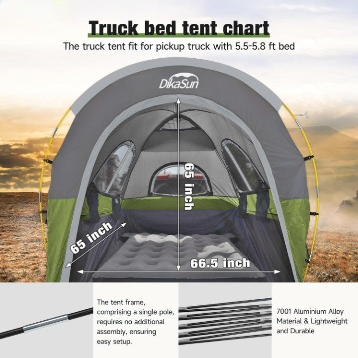 Truck Bed Tent With Awning, Fits 5.5-5.8FT Truck, PU3000mm Waterproof Tailgate Pickup Truck Tents, Easy Set-up For 2 Person, Fits Full Size Short Bed, Chevy, Dodge, Ford, GMC