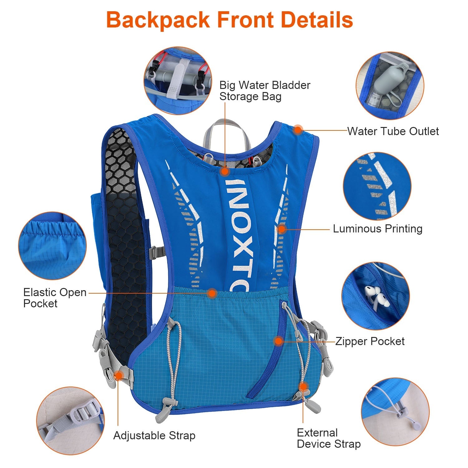 1Pc Sport Hydration Vest Running Backpack With 15oz 50oz Water Bladder Adjustable Strap Storage Bag For Trail Running Marathon Race Hiking