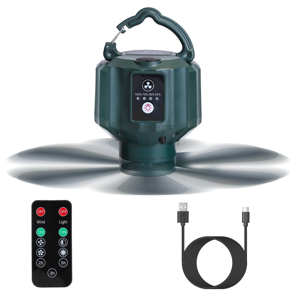 Portable Camping Ceiling LED Fan 10400mAh USB Battery Powered Hanging Tent Lantern Fan Power Bank With 3 Fan Speed 3 Light Brightness Smart Timer Remote Control